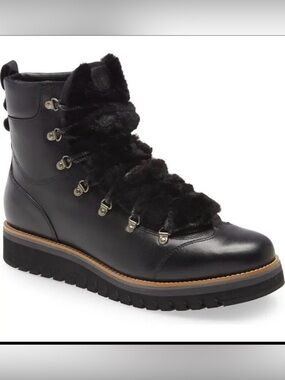 COLE HAAN ZeroGrand Lodge Lace-Up Waterproof Leather Black Ankle Boots Size 5.5